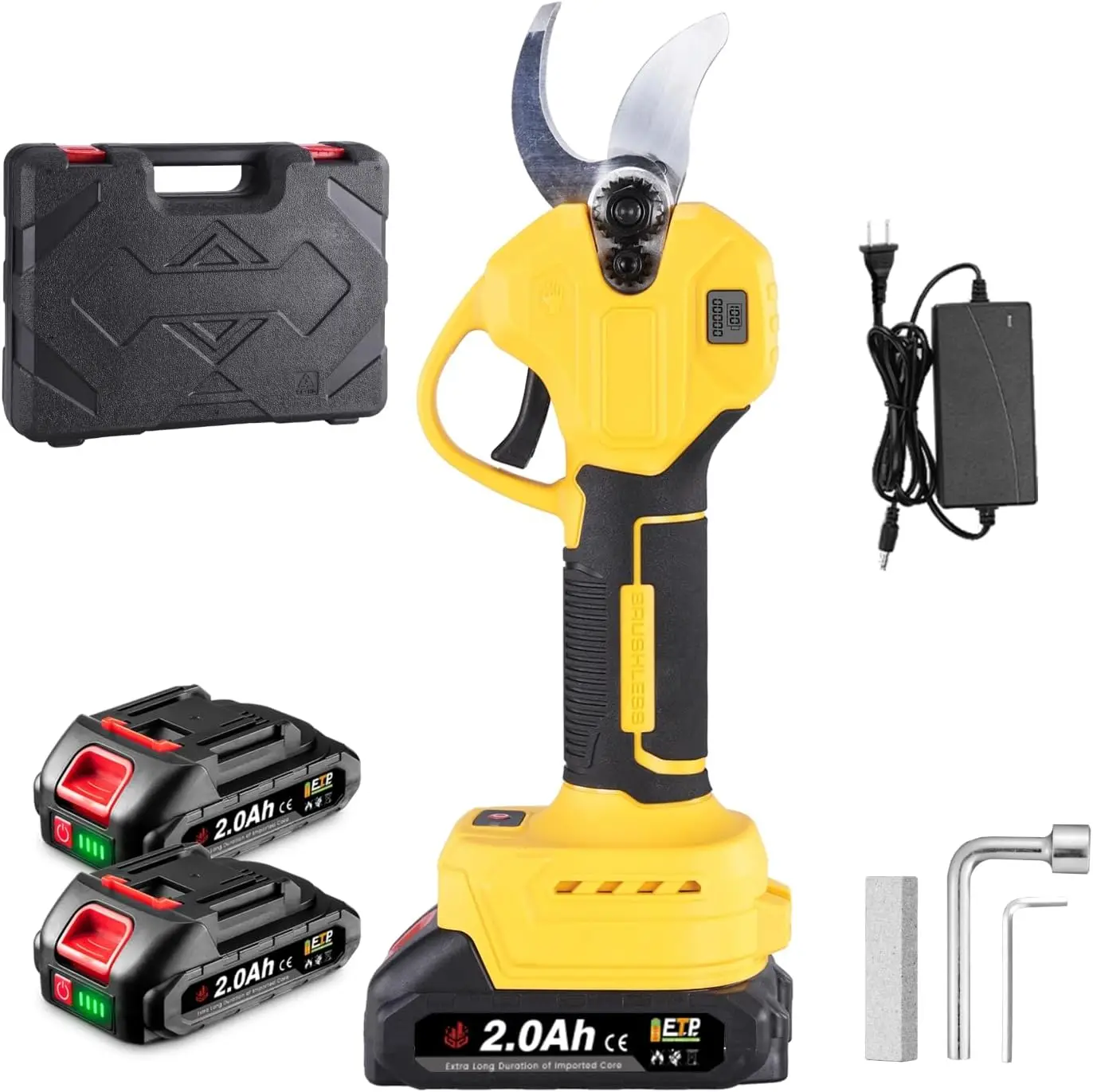 

Electric Pruning Shears with 2PCS 2000mAh Batteries, Portable Cordless Pruning Shears with LCD Display＆SK5 Blades, 600W 1.2 Inch