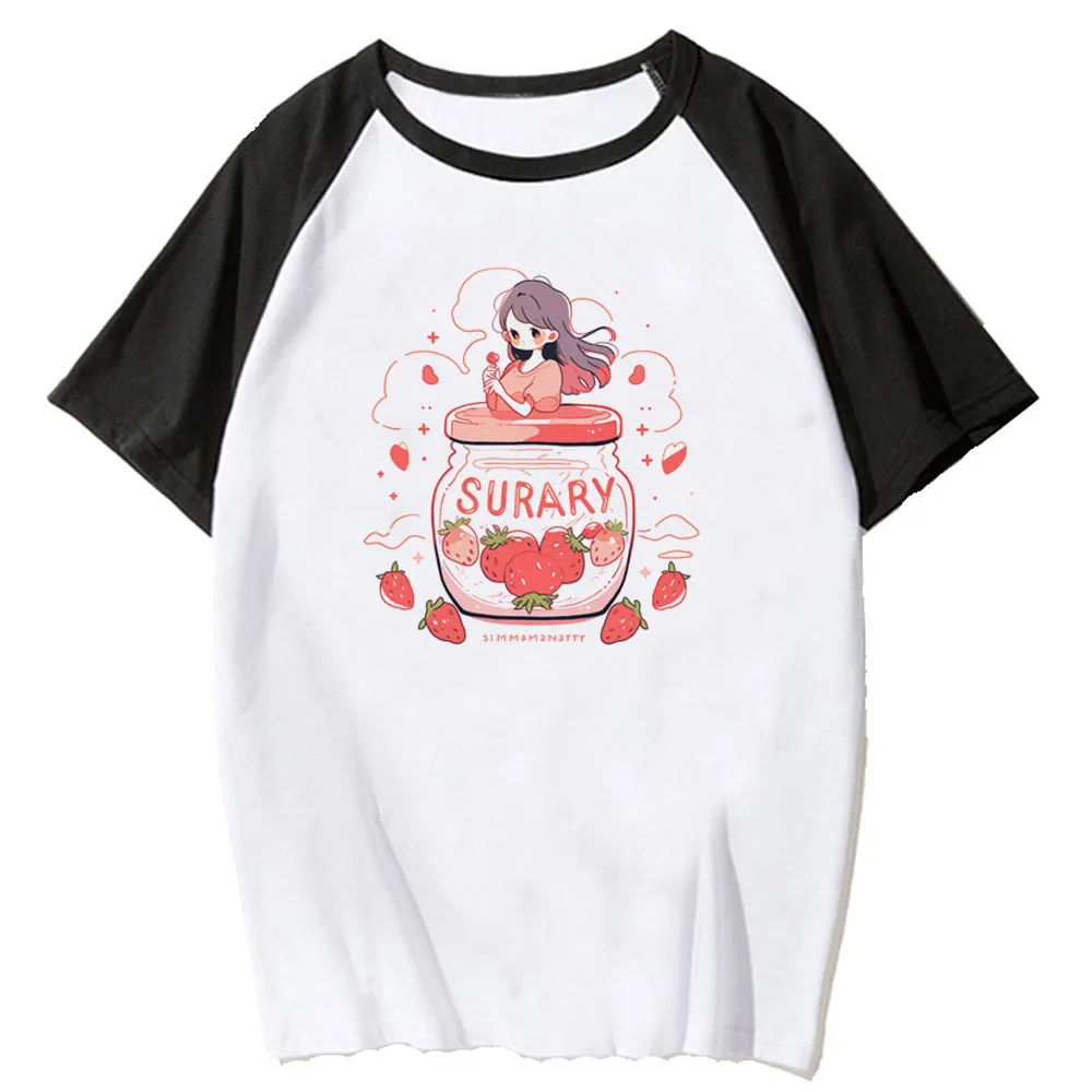 Strawberry Tee women crew neck elegant blend top female graphic streetwear clothing