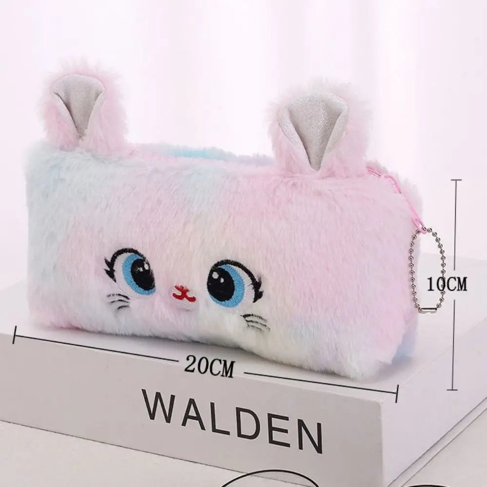 Bolsa de lápices de felpa Kawaii de gran capacidad, bolsa de almacenamiento de lápices de gato de peluche de dibujos animados, papelería escolar, suministros de escritura