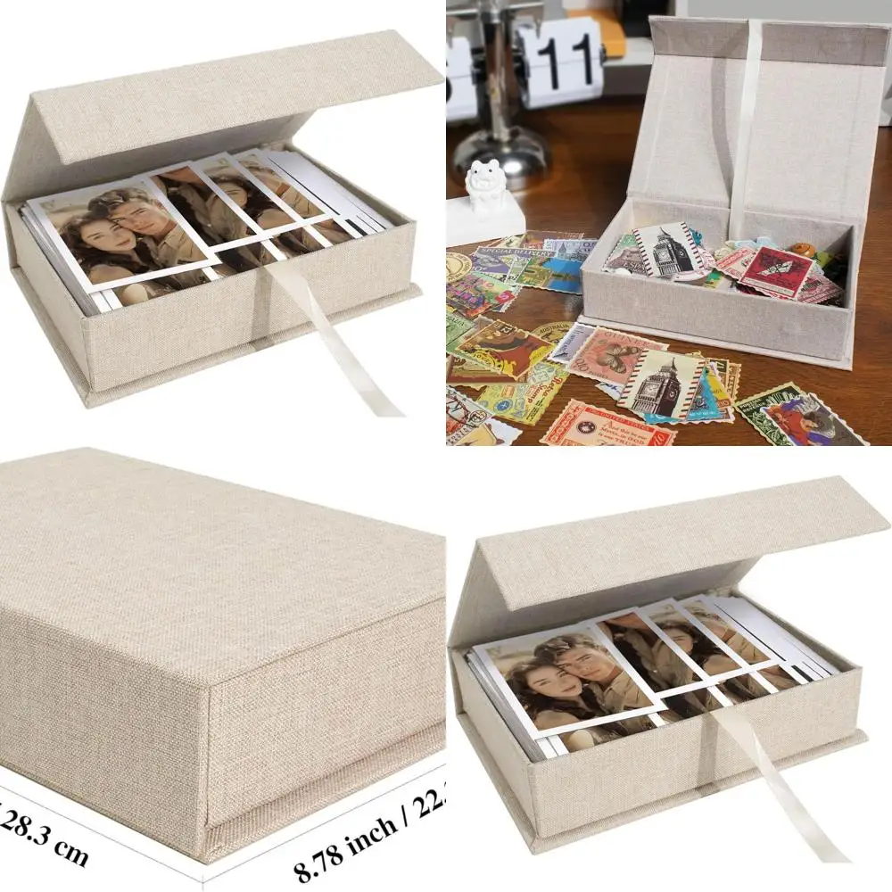 

Льняная коробка для хранения фотографий 8x10 для обеспечения безопасности фотографий, сертификатов, принадлежностей для скрапбукинга, Mementos и украшений бежевого цвета