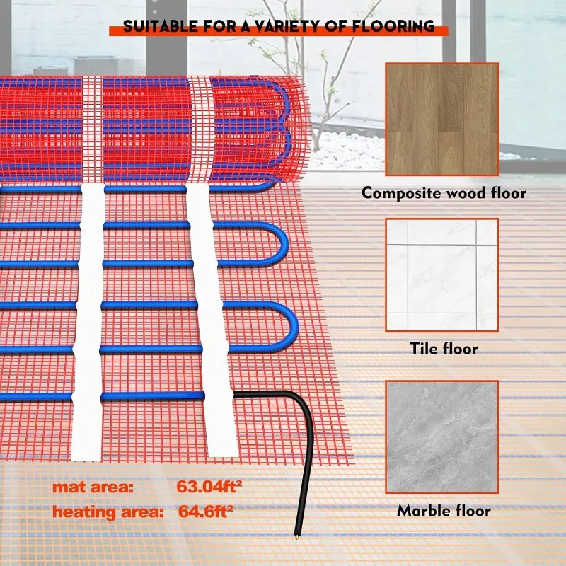 65 Sqft Heating Mat, 720W 120V Electric Radiant Floor Heating System with WiFi Controlled Thermostatic Tloor Sensor and Cable