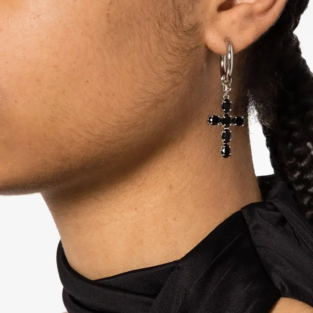 Klassische Kreuz-Ohrringe mit schwarzem Zirkonia, Edelstahl, wasserdicht, allergiefeständig, für Herren und Damen, Hip-Hop-Party-Schmuck, Geschenke