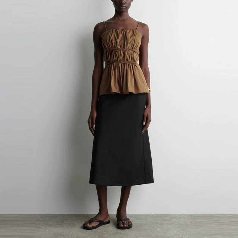 

Z женский облегающий топ из полиэфирного волокна с рюшами и подтяжками, цельный однотонный топ, лето 2025 г.