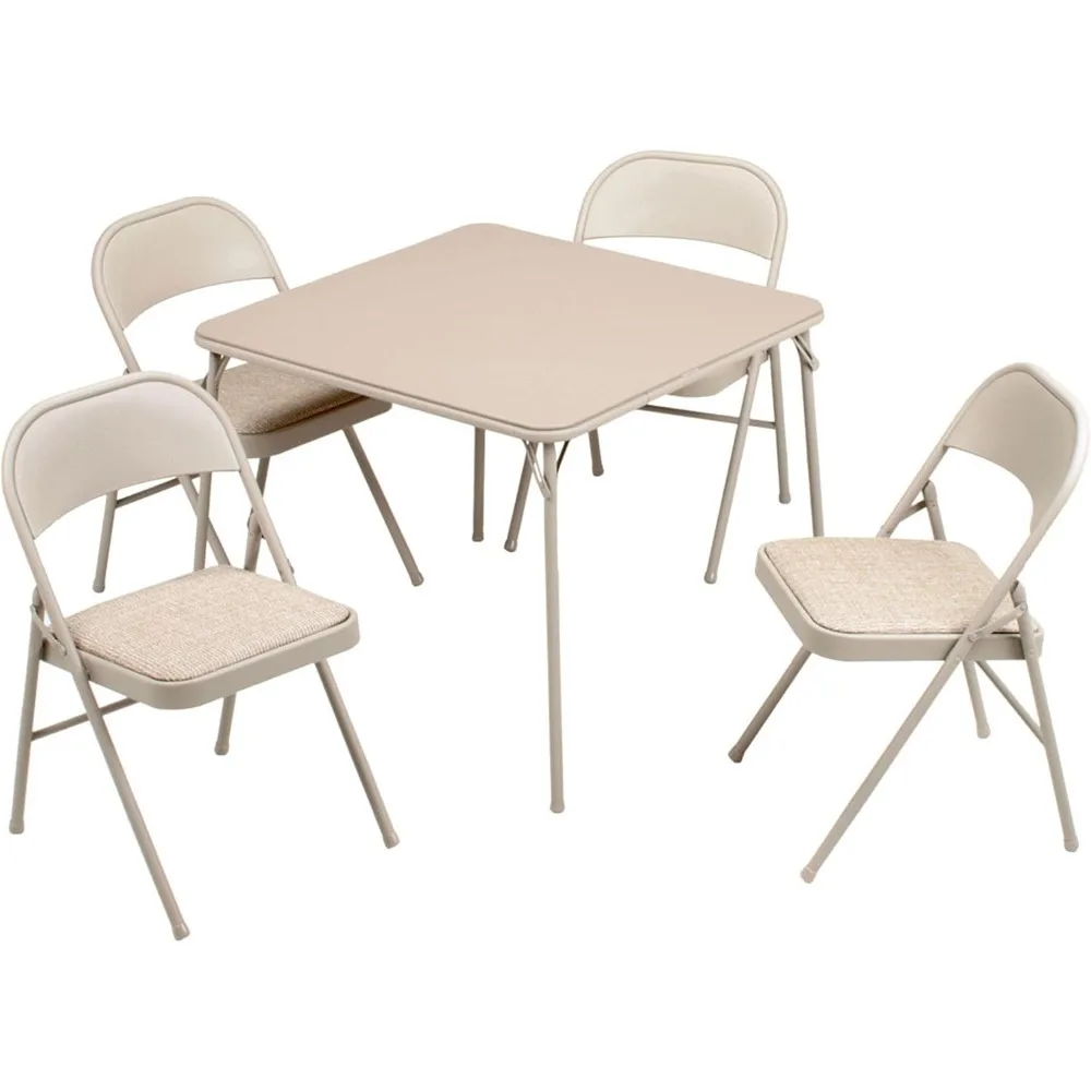 5-piece 34 x 34 inch square folding table with 4 padded folding chairs for parties and games