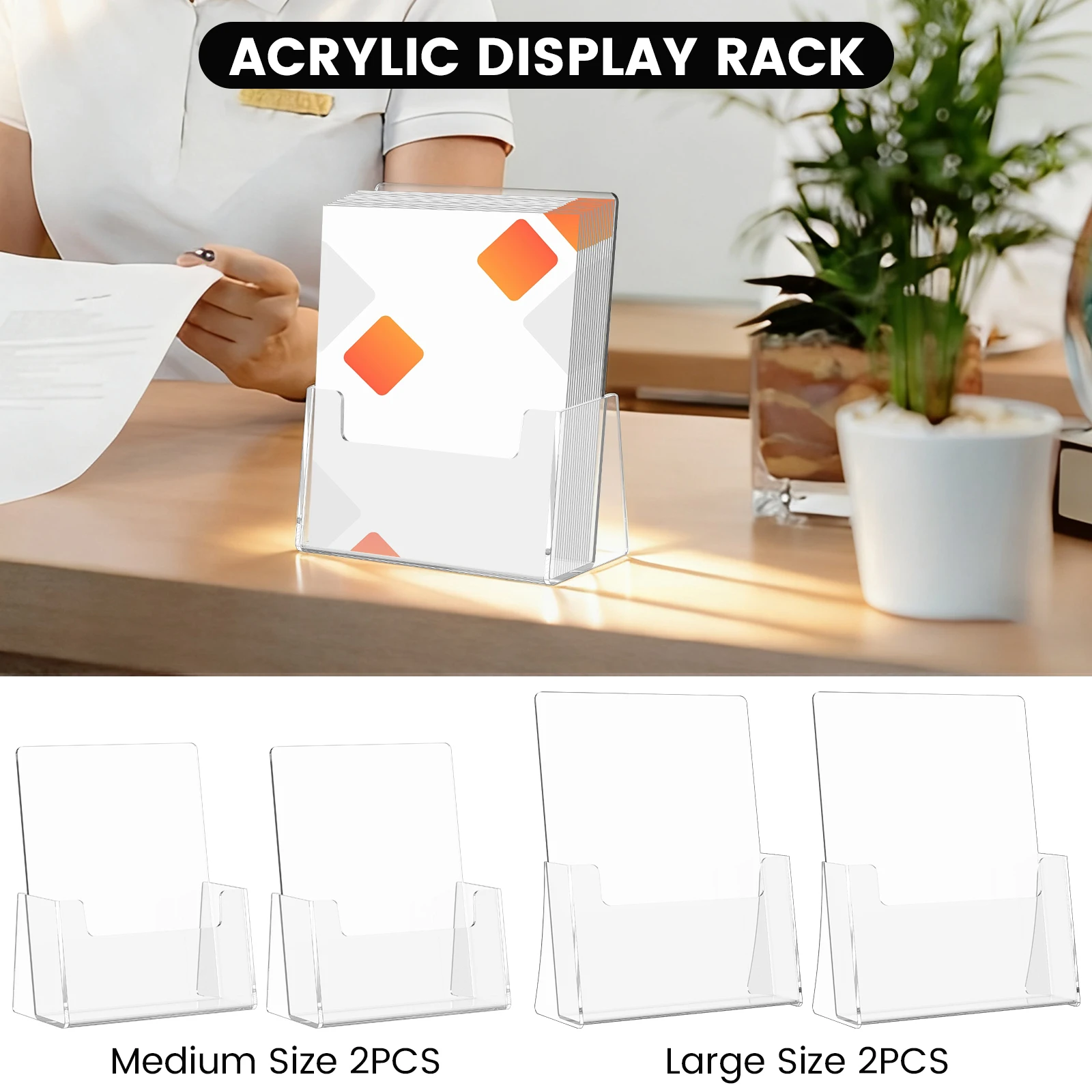 2 Pcs Acrylic Tiers Brochure Holder Clear Photo Paper Menu Display Stand Desk Flyer Pamphlet Rack Office Card Note Holder