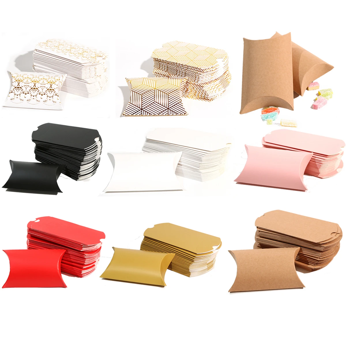 10/20/30Pcs Pillow Candy Box Kraft Paper Christmas Gift Packaging Boxes Candy Bags Wedding Favors Birthday Party Decorations