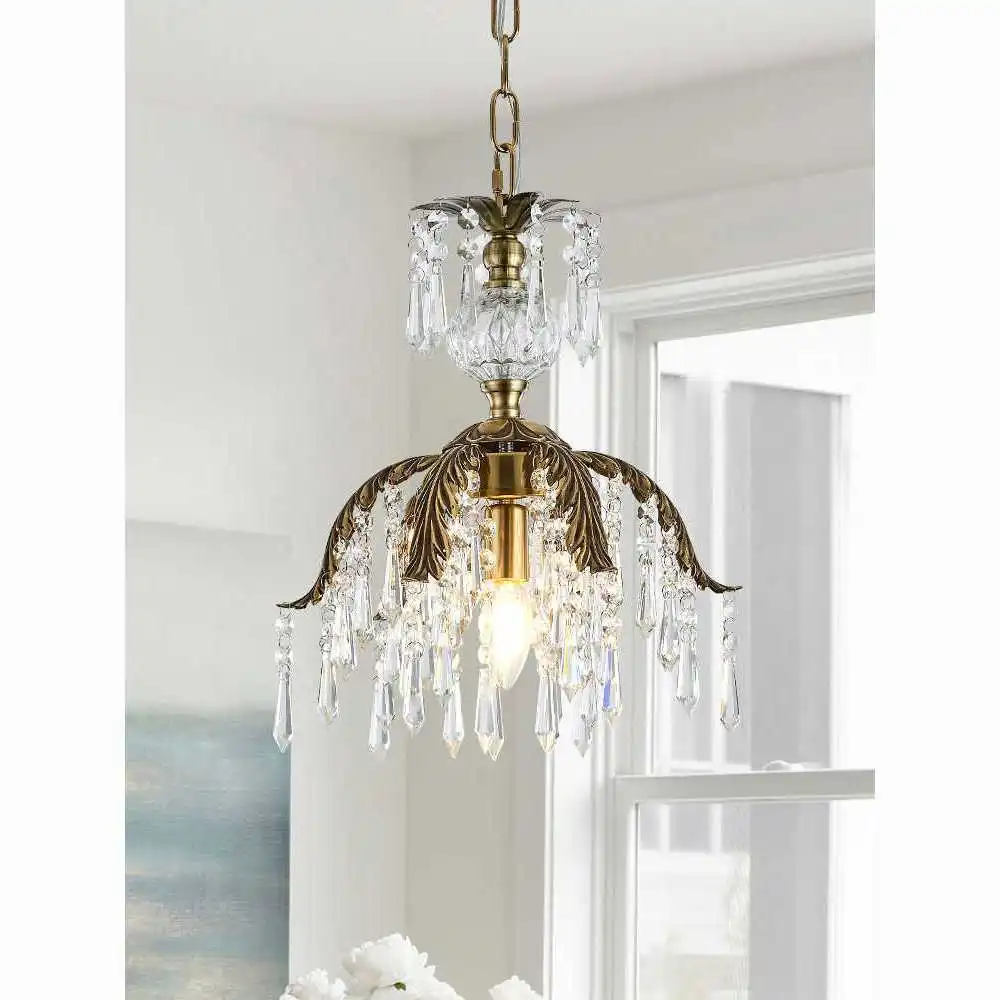 Antique Bronze Color Crystal Pendant Lamp French Style Brass Chandelier D32cm H42cm Candle Deco Hanging Fixture Guaranteed 100%