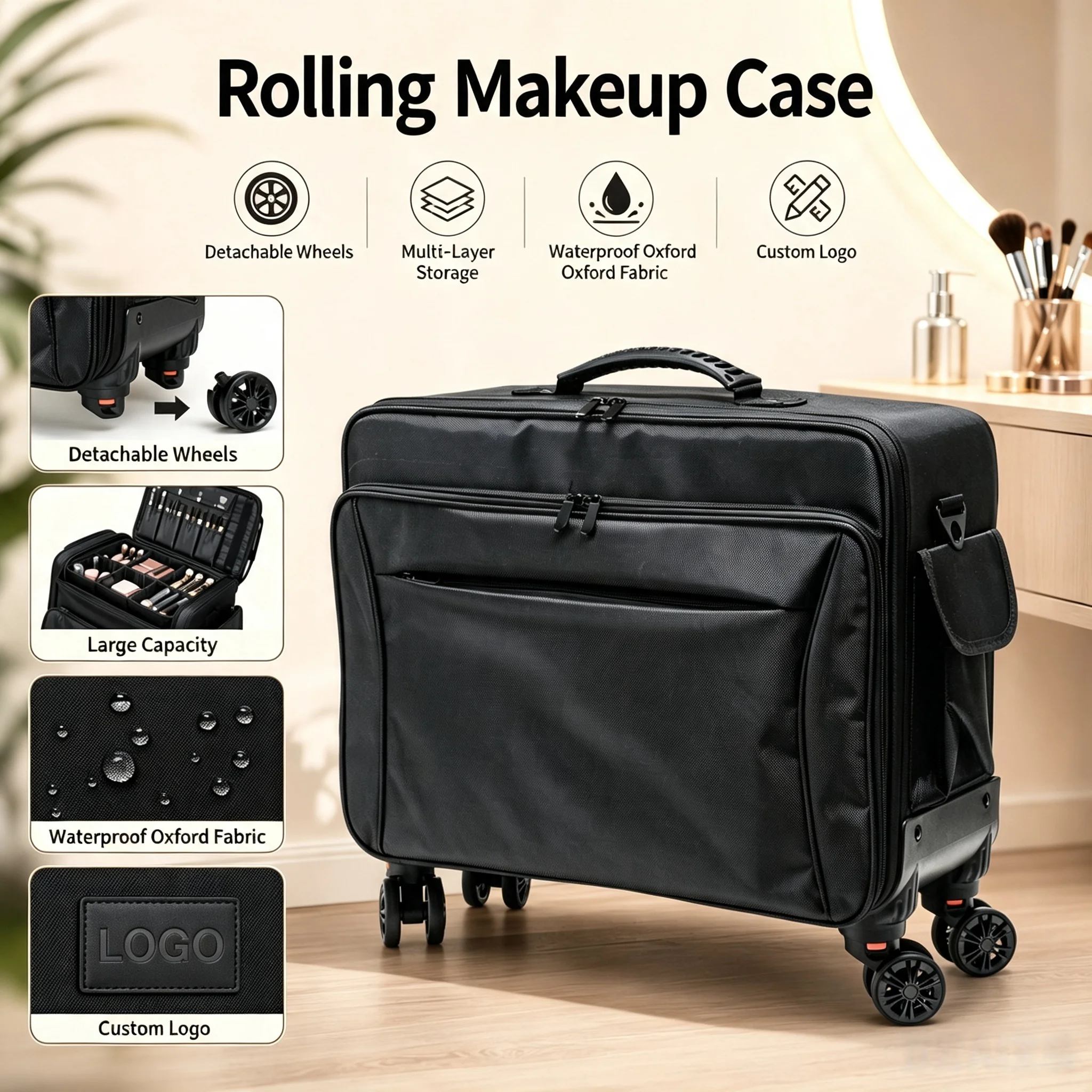 Professional Makeup Suitcase Case Designer Pull Rod Oxford Makeup Bag Large Capacity Nail Art Tattoo Storage Box Luggage