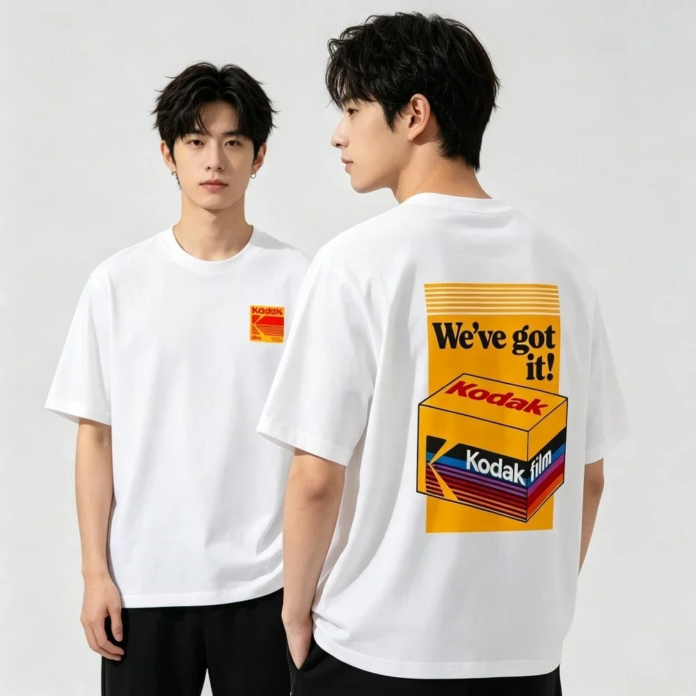 Koreanische Version Bedrucktes Herren- und Damen-T-Shirt Kodak 2026 Sommer Neues T-Shirt Unisex Bequeme Loose-Fit und Minimalistische Oberteile