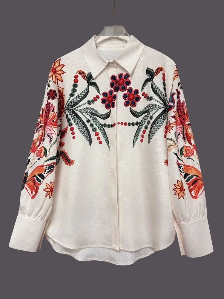 레몬고르 여성 빈티지 플로럴 프린트 루즈 라펠 블라우스 2025 신상 긴팔 시스루 캐주얼 오피스 셔츠 탑