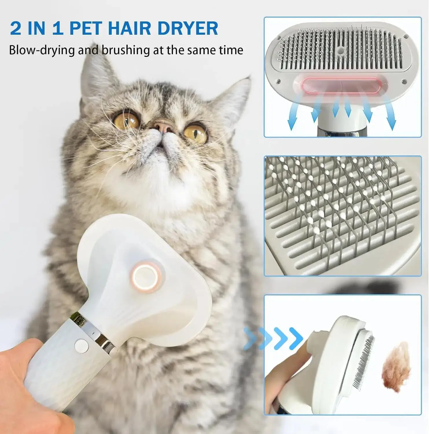 Dog Hair Dryer Pet Hair Dryer Portable And Powerful 4 Nozzles Cats Dogs Grooming Adjustable Temperature And Speed Drying Machine