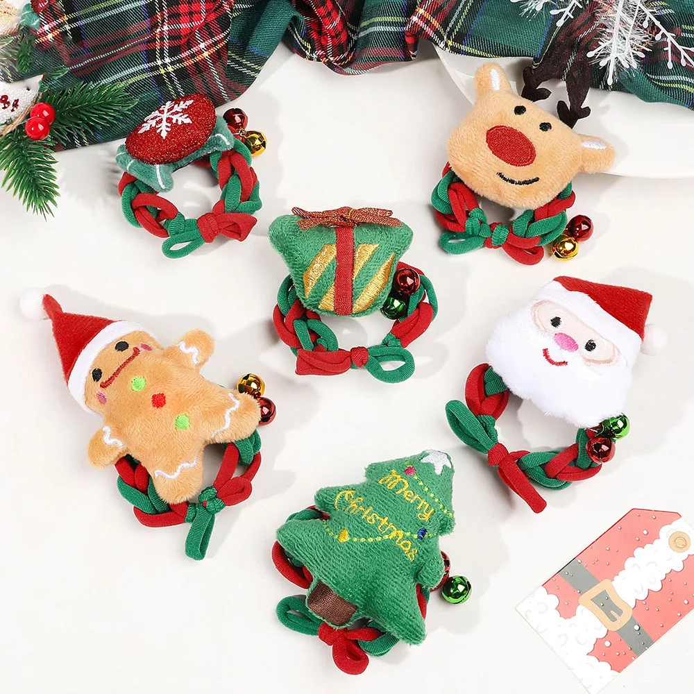 Kids Girls Christmas Hair Ties Cute Santa Claus & Reindeer Design Festive Hair Accessories Holiday Parties Decorations Hair Band