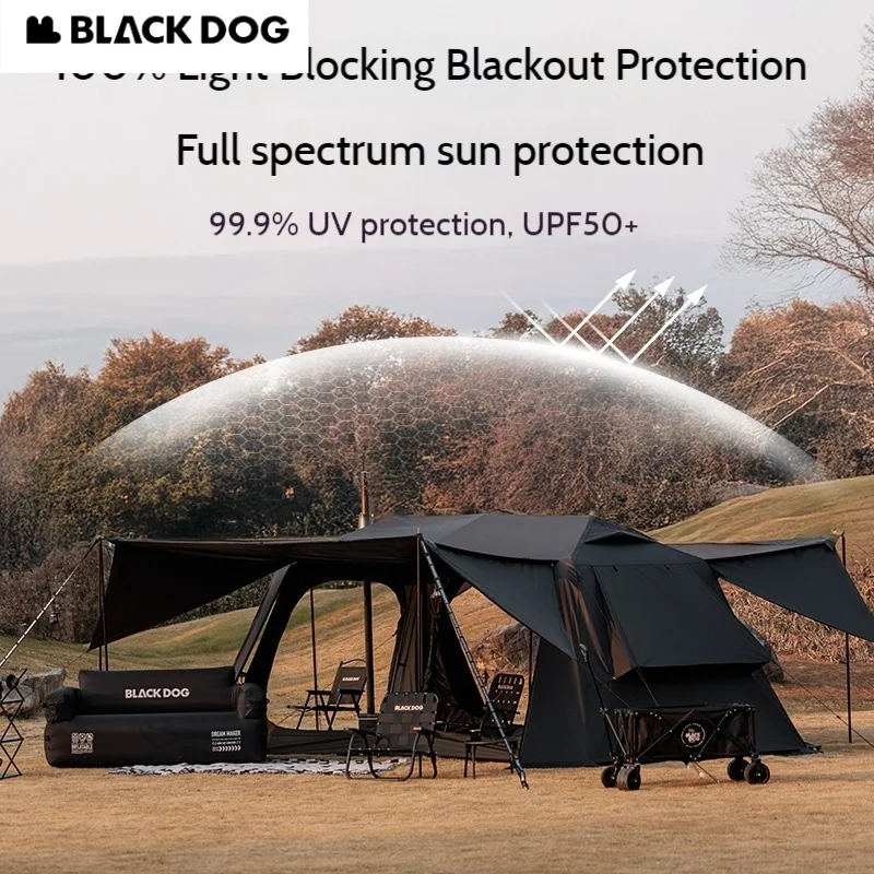 BLACKDOG 2Bedroom 3Living Rooms Automatic Quick-opening Ridge Tent Black Vinyl Coating Sunscreen Waterproof for Outdoor Camping
