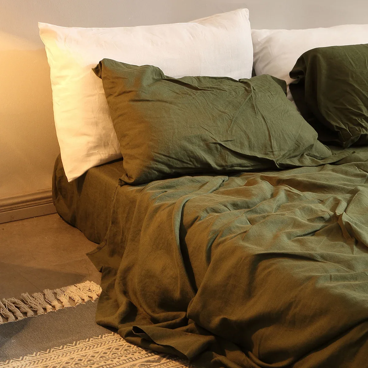 Conjunto de Lençóis de Cama 4 Peças 100% Linho Puro, 1 Lençol Plano, 1 Lençol com Elástico de Bolso Profundo, 2 Fronhas, Conjunto de Lençóis de Linho, Conjunto de Cama