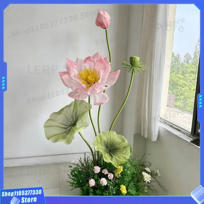 Large Artificial Lotus Leaf Silk Paper Flower Indoor Decoration for Mall Hotel Scenic Atmosphere Summer Meichen Simulation