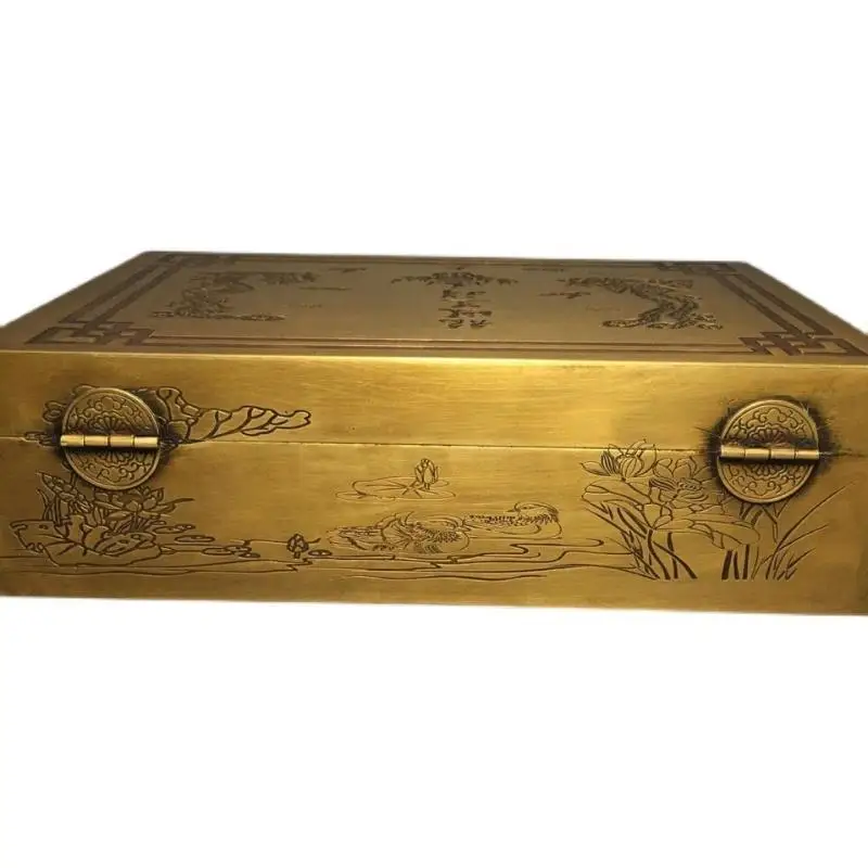 

Vintage Chinese Style Copper Box Copper Chest Carved Dragon and Phoenix Auspicious Copper Box Storage Box Hand Ornament Box Ethn