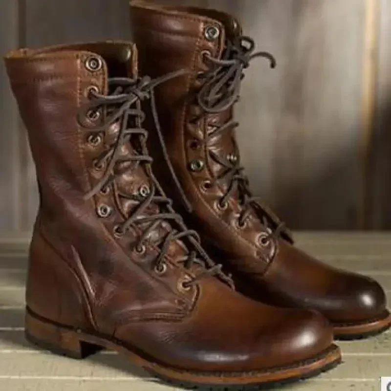 Shoes Boots Women Boots PU Square Heel Round Toe Lace-up Sewing British Style Korean Style Autumn Winter Womens Shoes New Brown