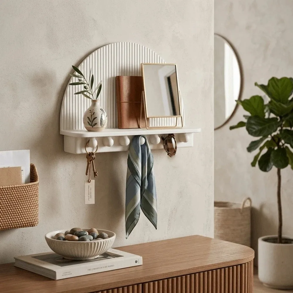 Multi-Functional 3D Printed Wall Mount Storage Rack Wavy Curved Wall Decor Key Rack Wall Organizer Bedroom Wall