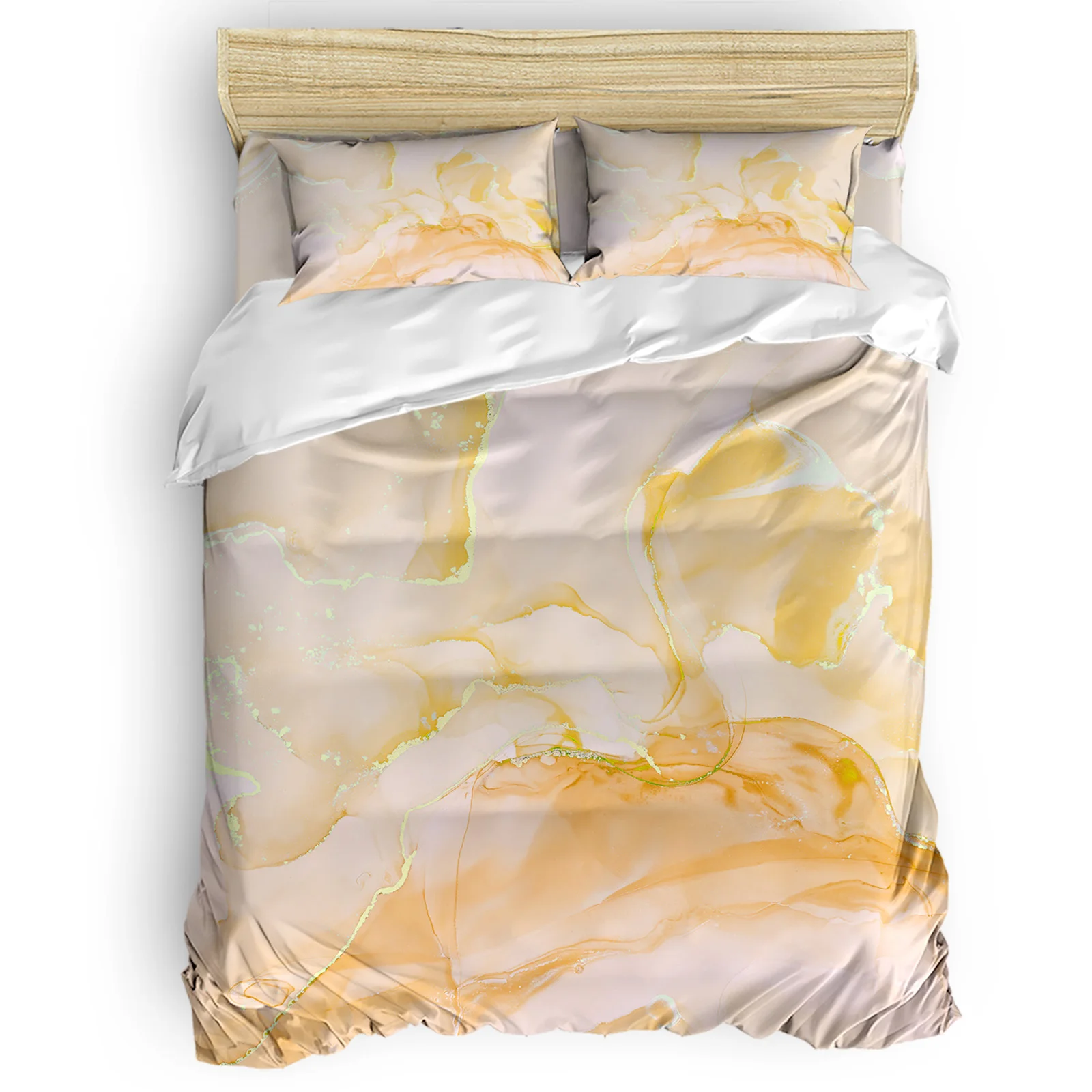 

Marble Simple Gradient Solid Color Gold Edge Orange Comfortable Household Goods Bedroom Bed Luxury Duvet Cover 2/3/4 Pieces