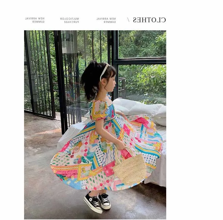 Girls Casual Dresses Graphic Printing Lace Dress Flower Girl Dresses for Weddings 3 To 7 Years Kids Clothes for Girls