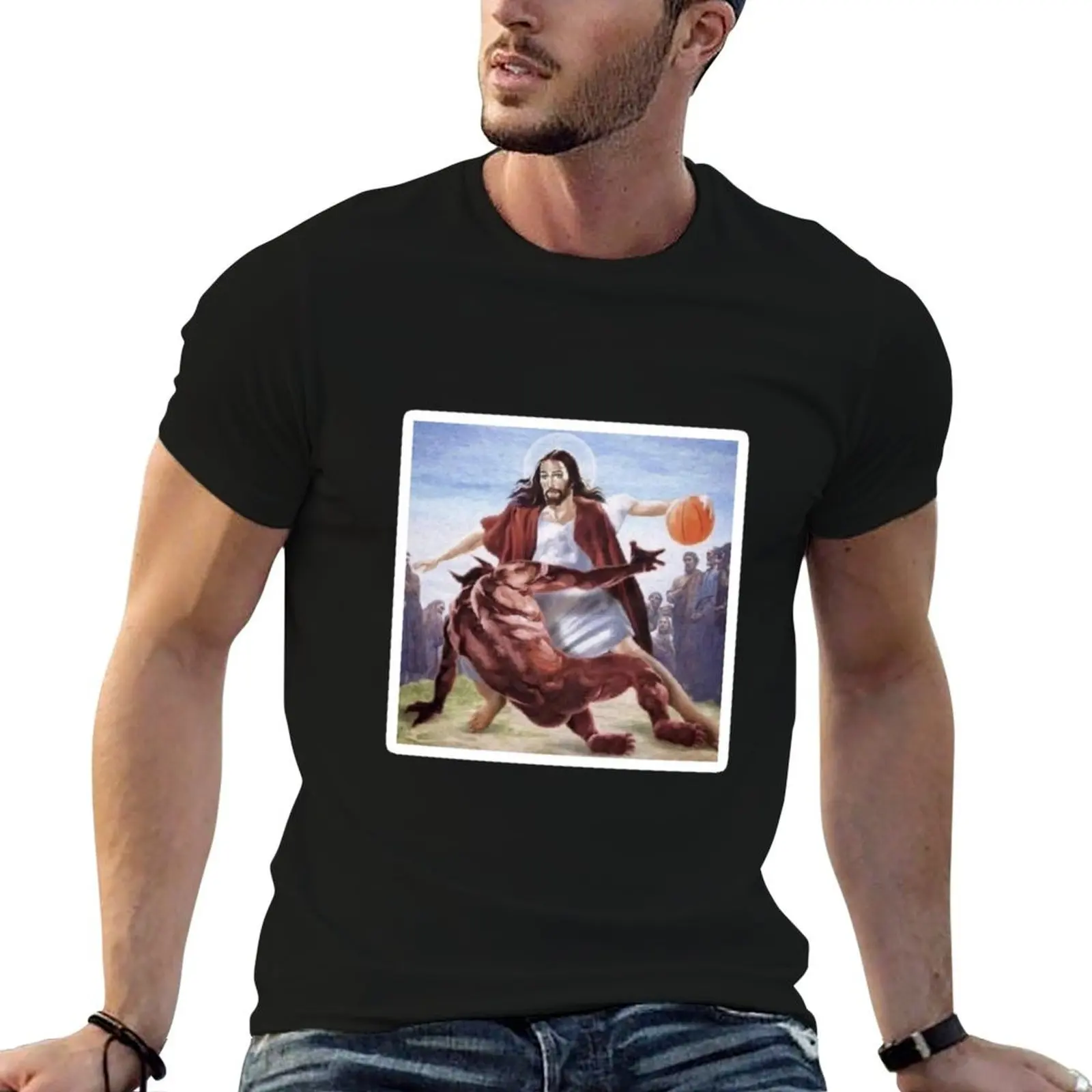 

Jesus Crossing Up Satan Basketball T-Shirt funny t shirts cotton t shirt personalised T-Shirt