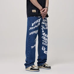 2024 Hip Hop Pants Men's Street Casual Handsome European and American Fashion Brand Retro Washed Letter Printed Loose Jeans