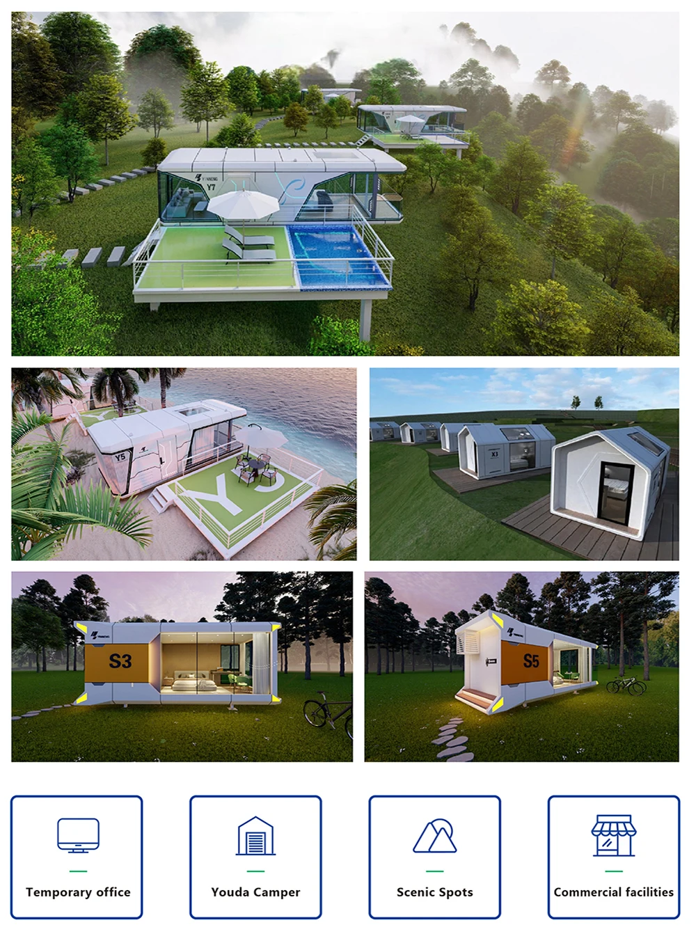 CE Certified Prefabricated Container Houses Modern Design Space cap.sule Aluminum Panel Galvanized Steel Frame for Hotels Leisur