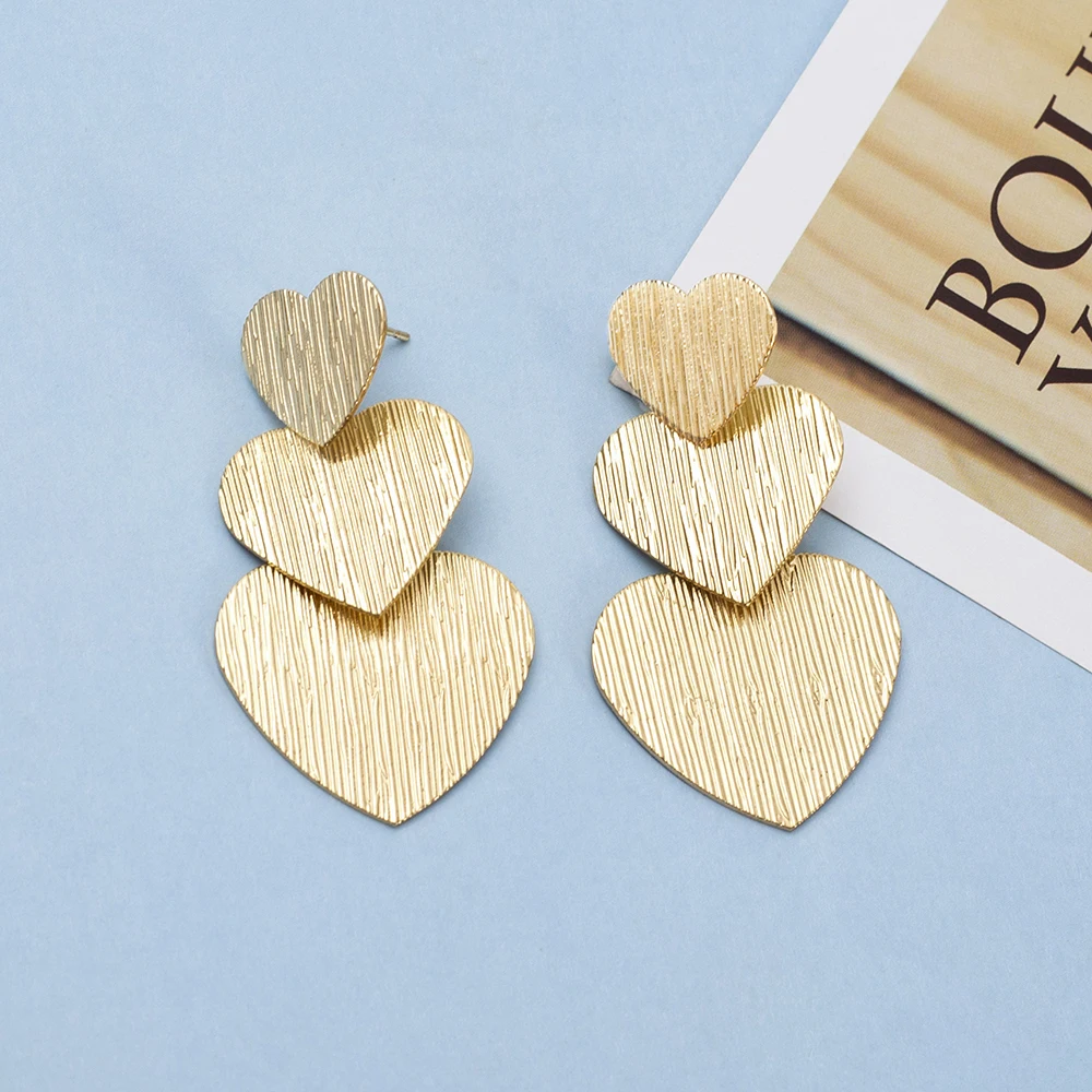 Silver And Gold Color Classics Stripe Heart Earrings For Women Vintage Elegant Valentine\'s Day Gift Daily Wear Stud Jewelry