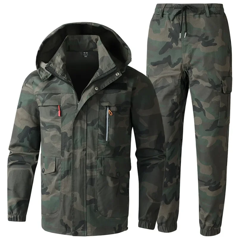 Spring and Autumn Men's Workers Stretch Work Clothes Wear Resistant and Heat Resistant Camouflage Labor Protection Clothing