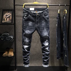 2025 Summer New Ripped Jeans Men Slim-fit Denim Pants Cotton Korean Style Fashion Men's Clothing Elasticity Versatile