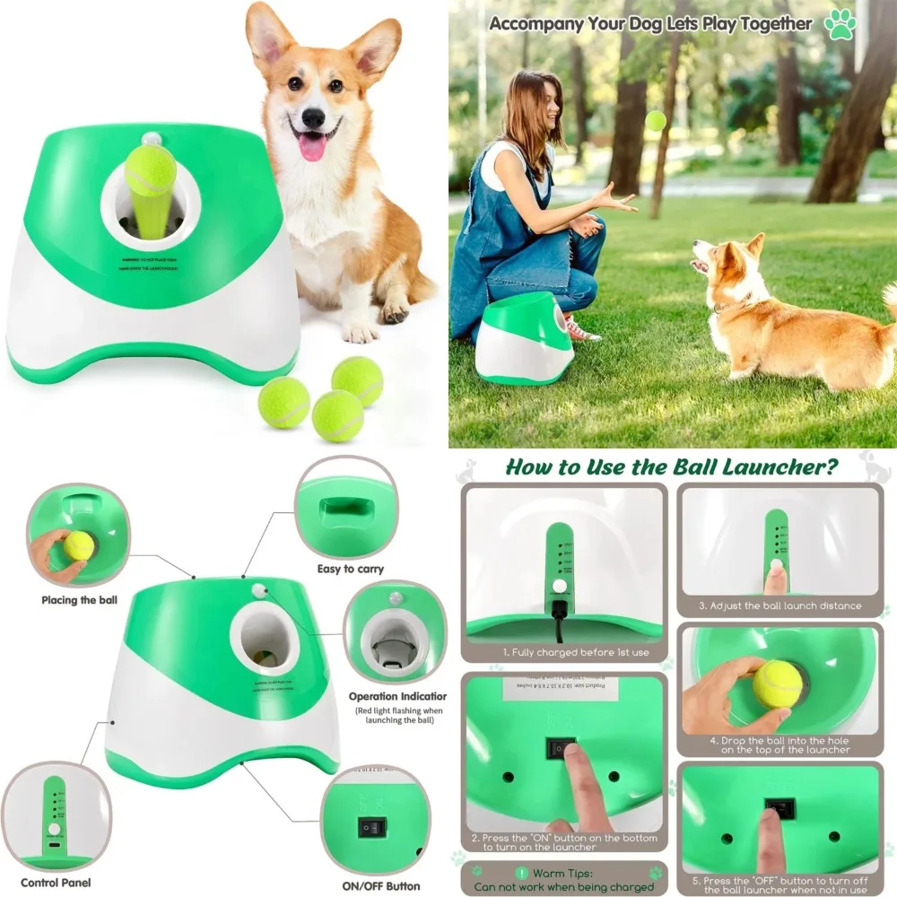 

Fun Interactive Automatic Dog Tennis Launcher Mini Tennis Throwing Catapult - Rechargable Pet Dogs Chase Toy Pinball Machine