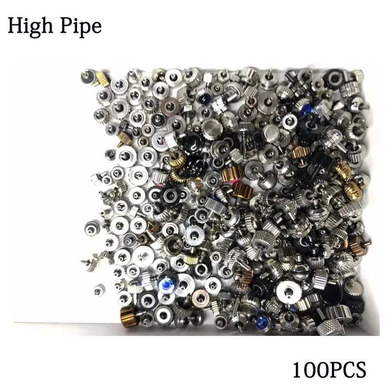 Steel Crowns 100pcs Assorted Watch Handle Crowns Various Sizes Length Sizes and Colors Suitable for Watchmakers Accessories