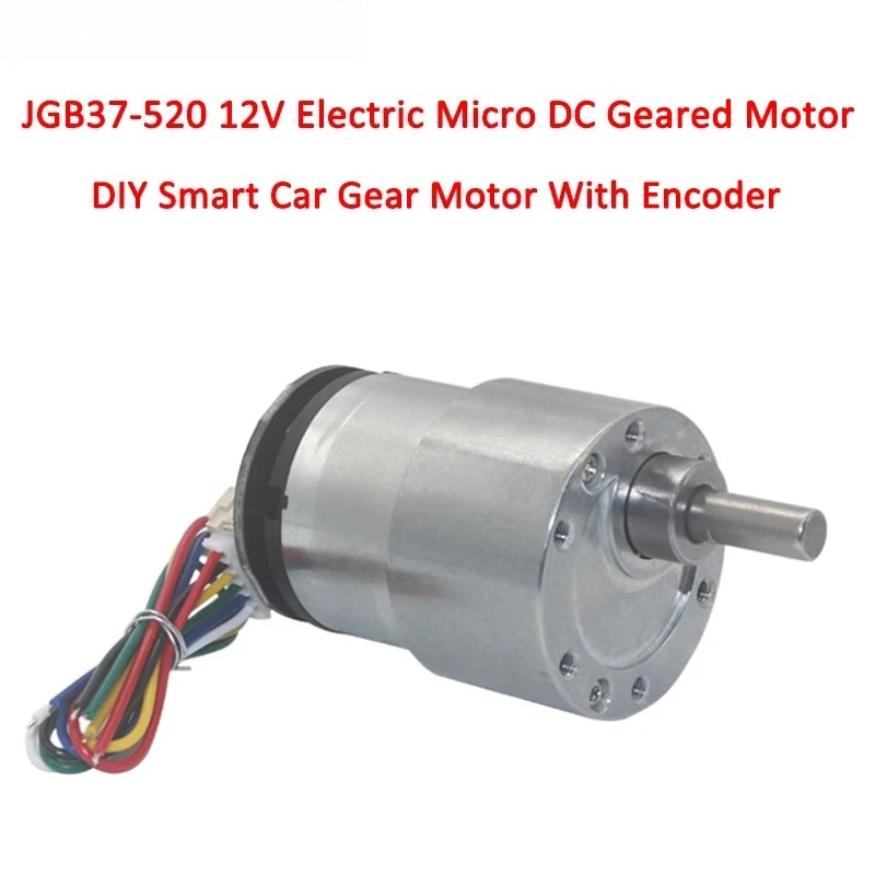JGB37-520B DC 6V/12V/24V Micro Gear Motor, 37mm AB Hall Encoder Motor for DIY Smart Car Balance Car