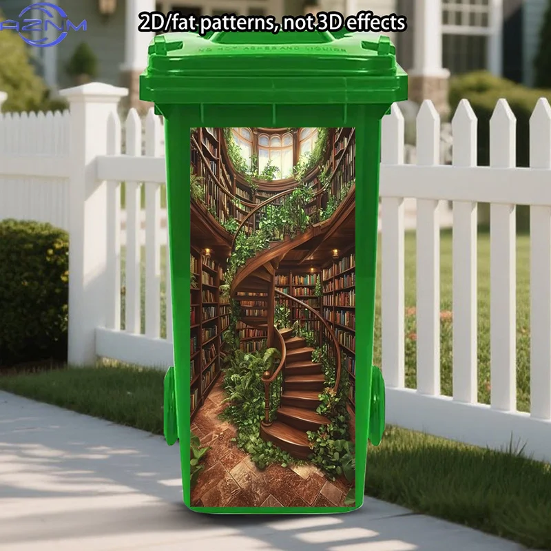 Mystical Library Trash Can Sticker Decoration, Spiral Staircase Stickers, Bookshelf Garden Stickers, Enchanted Reading Nook Ho
