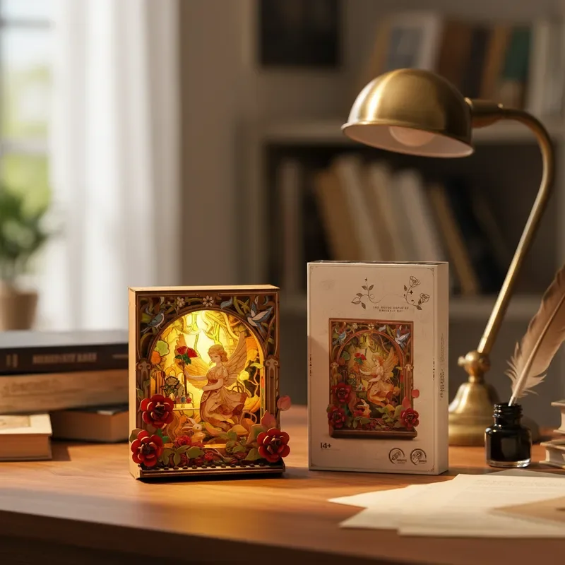 MOC الإبداعية كتاب خشبي اللبنات مجموعة نموذج الطوب زهرة الجنية ثلاثية الأبعاد لغز التعليمية هدية للأطفال هدايا عيد ميلاد ​