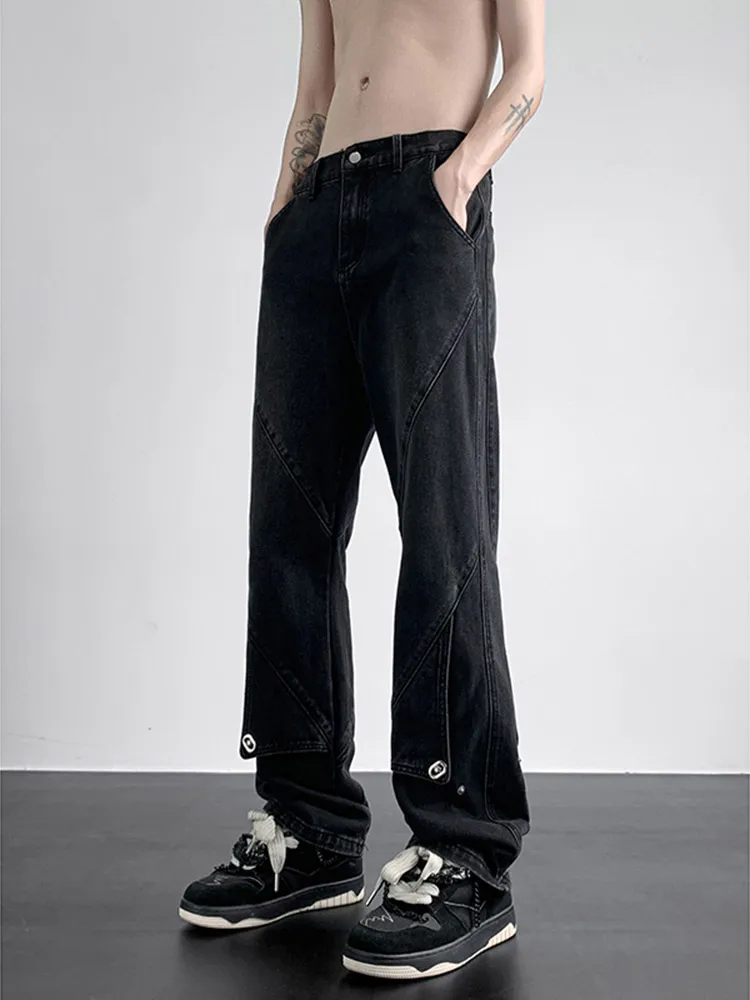 

Винтажные джинсы-лодыри в стиле пэчворк для мужчин, модные рабочие брюки средней посадки на молнии, молодежные, весна-осень