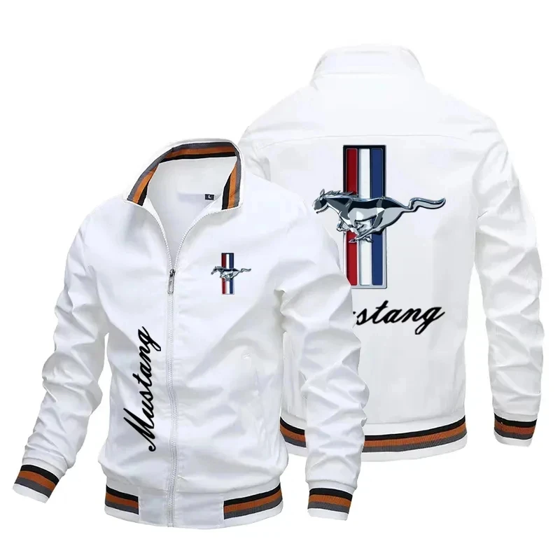 Men\'s Ford Mustang Emblem Printed Jacket, Windproof Outdoor Casual Clothing, Spring and Autumn Fashion, 2023