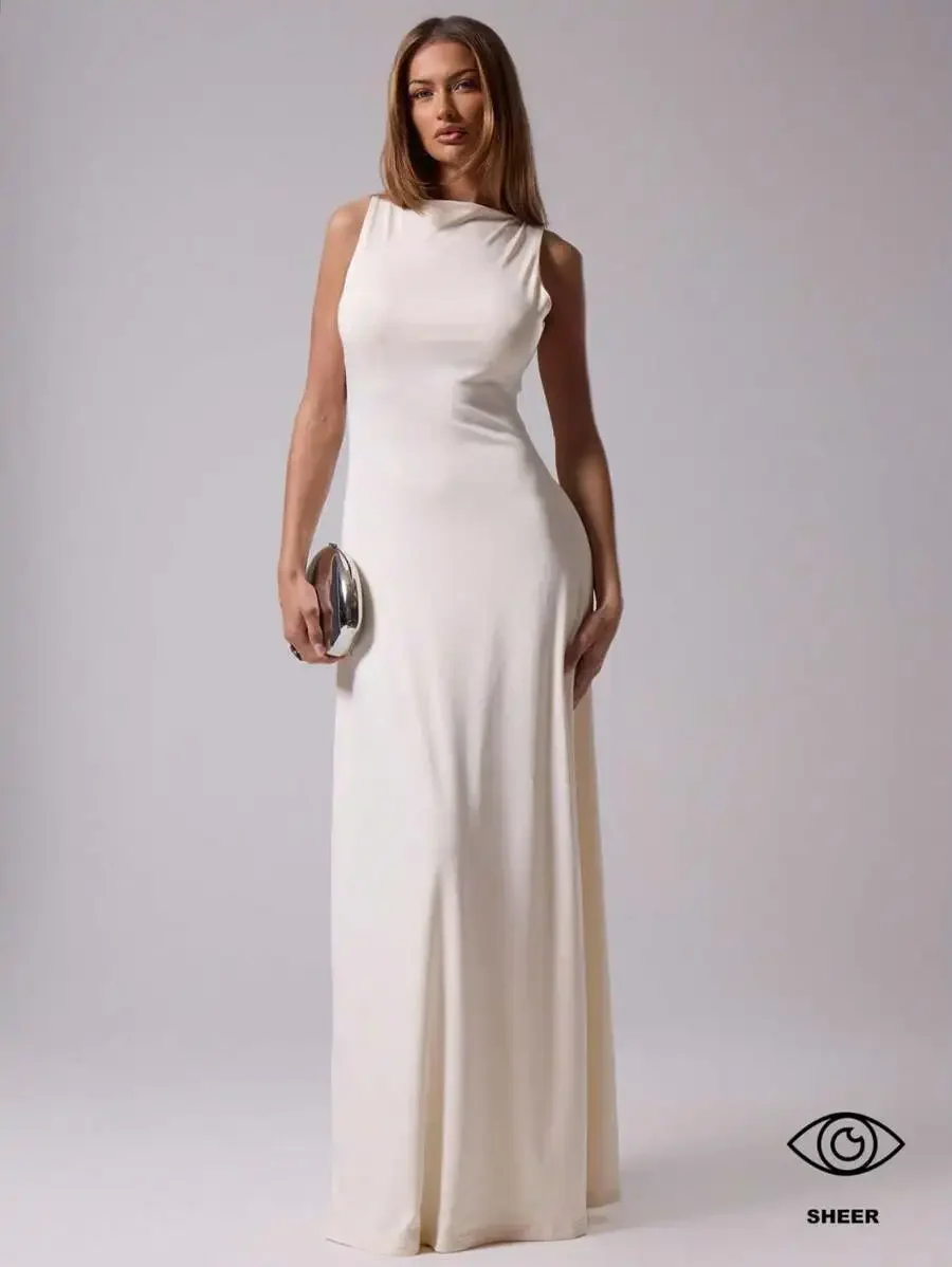 

Elegant Round Neck Sleeveless Maxi Dress For Women Formal Party Wedding Guest Beach Holiday Summer Fall