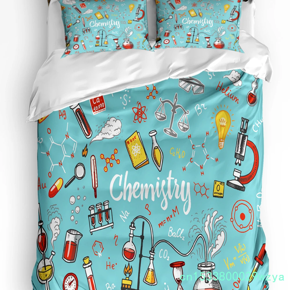 Chemical Experiment Cartoon Duvet Cover Bed Bedding Set Double Home Textile Quilt Cover Pillowcases Bedroom Bedding Set No Sheet