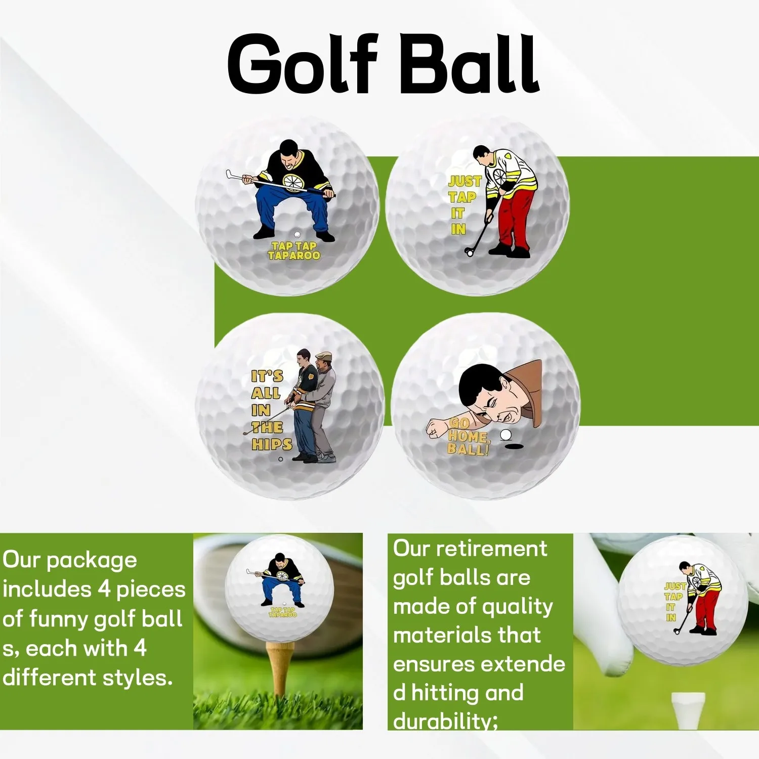 4 قطع من كرات الجولف بتصميم ممتع مكون من طبقتين وبطانة مطاطية للرجال هدية للاعبي الجولف للتدريب اليومي وإكسسوارات كرات الجولف