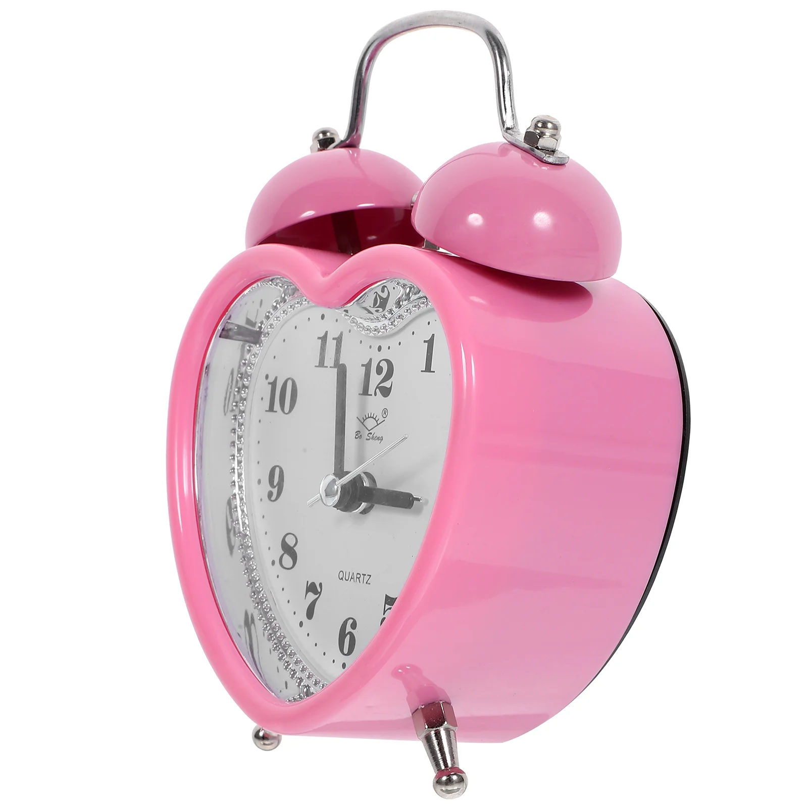 Non-Ticking Alarm Clock Heart Shape for Kids Twin Bell Ring The Operated