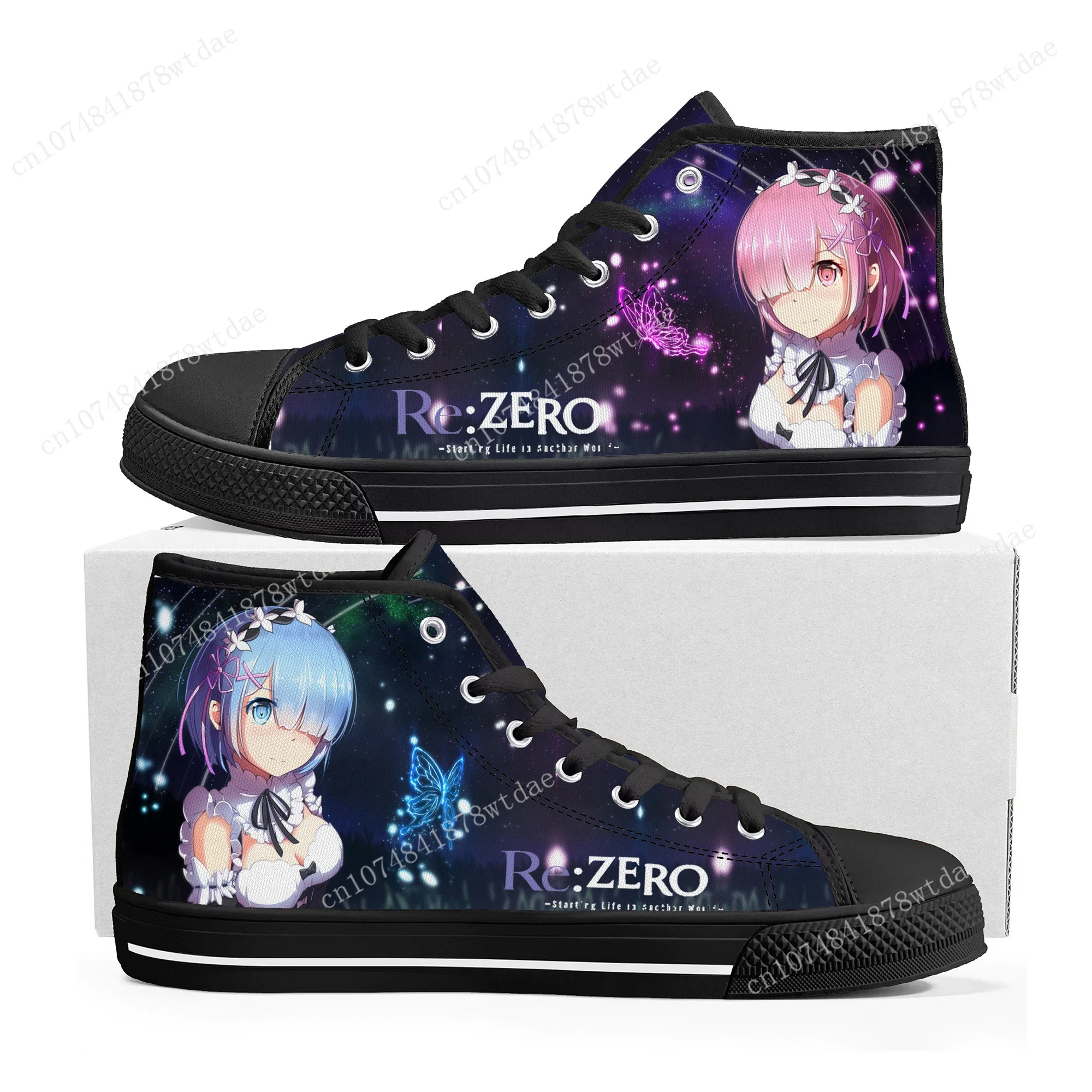 Rem Ram High Top Sneakers Mens Womens Teenager  Re:Zero High Quality Canvas Sneaker Anime Cartoon Manga Casual Custom Made Shoes