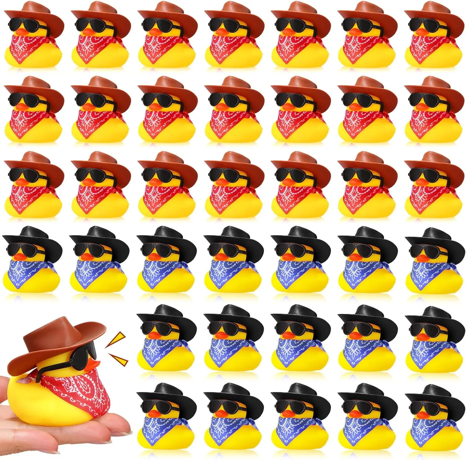 24Sets Cowboy Rubber Duck with Cute Mini Cowboy Hat and Scarf and Sunglasses Mini Bath Rubber Duck Small Bathtub Accessorie Toy