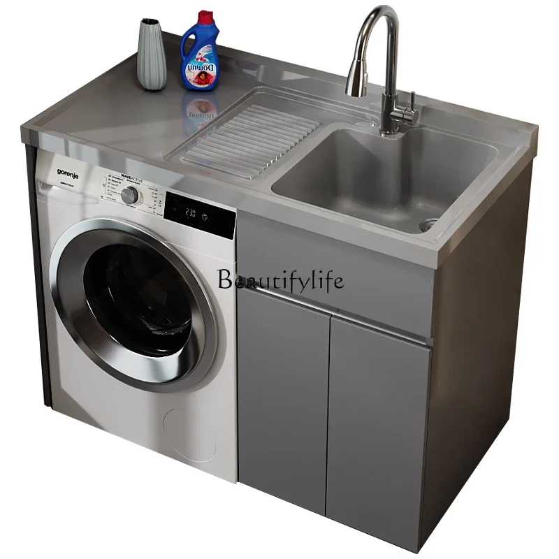 

54Honeycomb aluminum balcony washing machine cabinet combination custom drum laundry tank pool table with rubbing board integrat