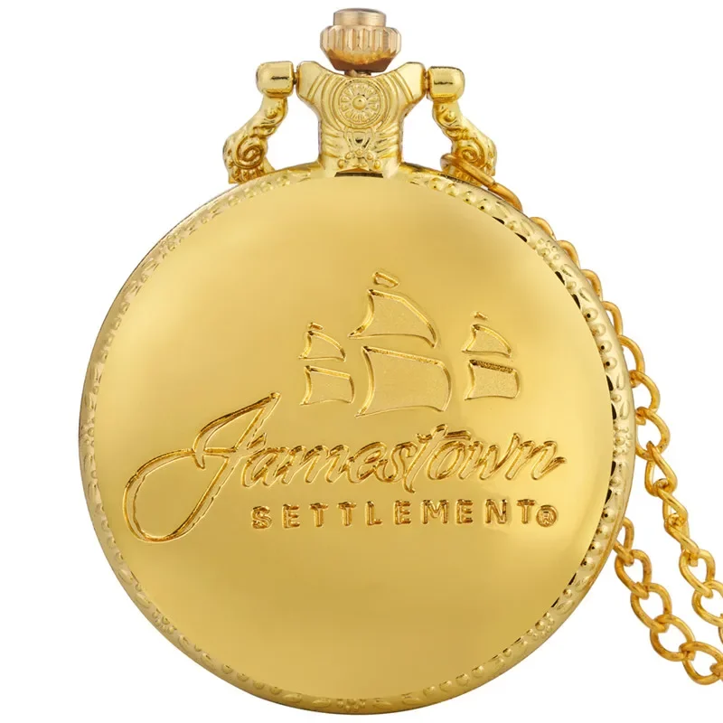 Luxury Yellow Gold Sailing Canvas Boat Men Women Quartz Analog Pocket Watch Full Hunter Arabic Numeral Necklace Pendant Chain