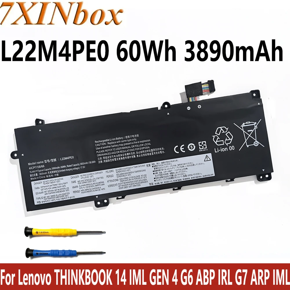 

7XINbox L22M4PE0 L22D4PE0 15,44 В 60 Втч 3890 мАч Аккумулятор для ноутбука Lenovo THINKBOOK 14 IML GEN 4 G6 ABP IRL G7 ARP IML бесплатный инструмент