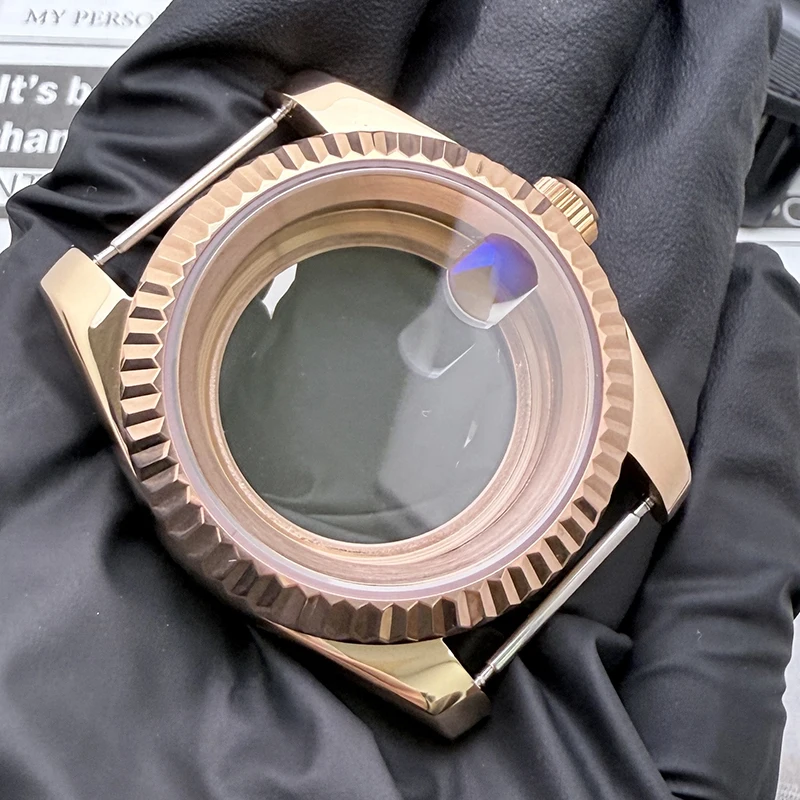 NH35 316L Stainless Steel 36mm/39mm RoseGold Triangle Pattern Sapphire Magnifying Glass Watch Case Fit NH35/NH36 Movement