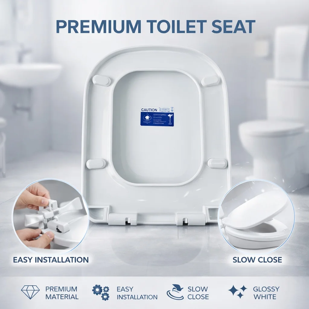 

Home Bathroom Toilet Seat, Universal Plastic Replacement Toilet Lid, Easy Install Fit Standard Toilets