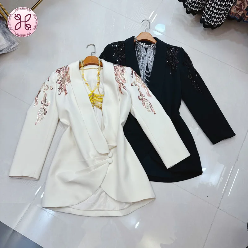 

Luxury Beaded Blazer - Oversized Silk Jacket with Embroidery (Women's 2025 Spring Trench Coat)