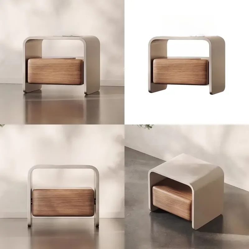 2026 Hot Sale Walnut Veneer High-End Minimalist Nightstand Italian-Style Cream Bedside Table for Bedroom Dining for Modern